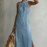 Monika | Sukienka Dżinsowa z Koronką w Stylu Retro