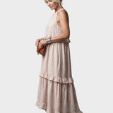 Eliza | Sukienka Maxi z Halterem i Falbanami