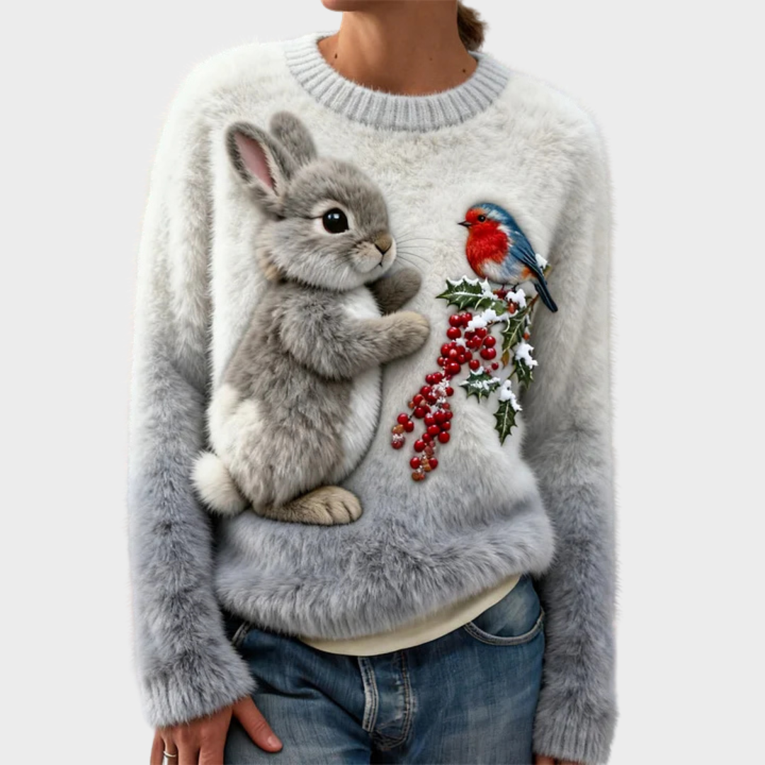 Dominika | Pluszowy sweter z świątecznym królikiem