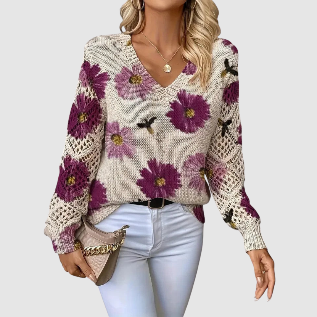 Maria | Elegancki sweter z kwiatowym wzorem