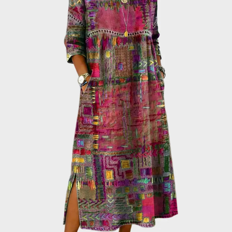 Wiktoria | Sukienka dżinsowa z etno patchworkiem