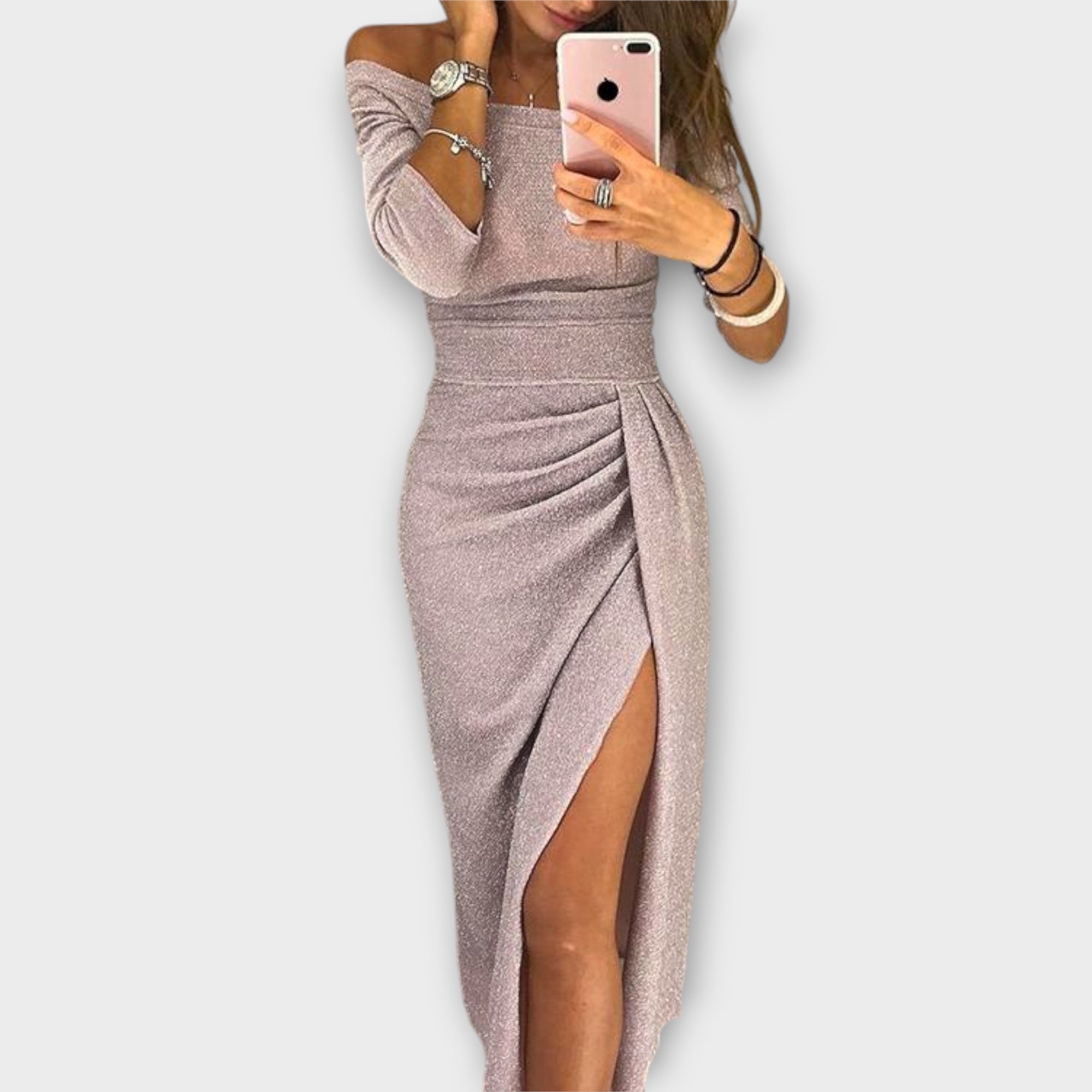 Krystyna | Elegancka sukienka z odkrytymi ramionami