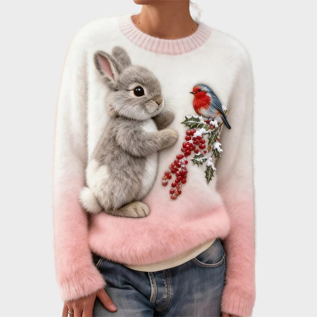 Dominika | Pluszowy sweter z świątecznym królikiem