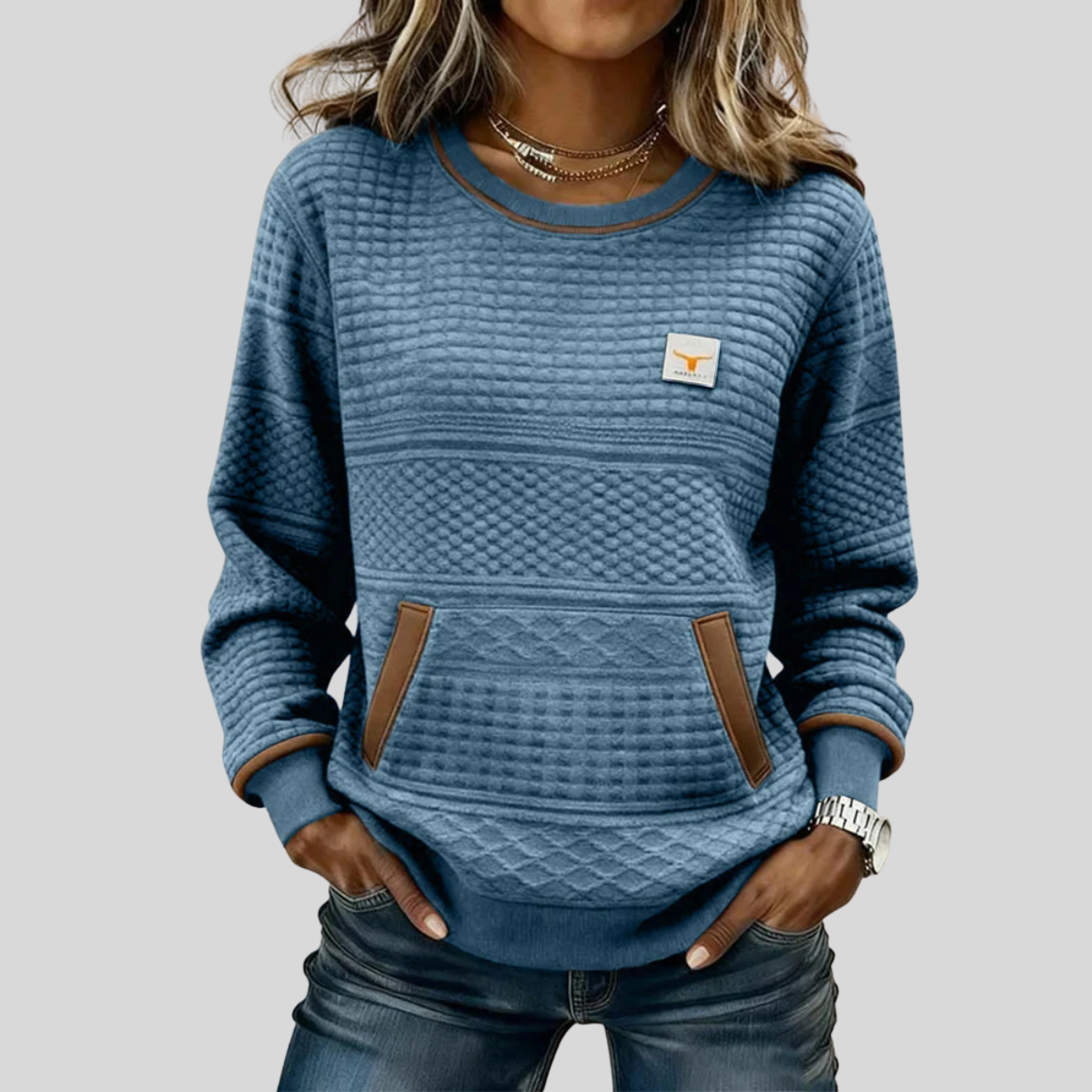 Maria | Strukturalny sweatshirt w kolorze blokowym z okrągłym dekoltem
