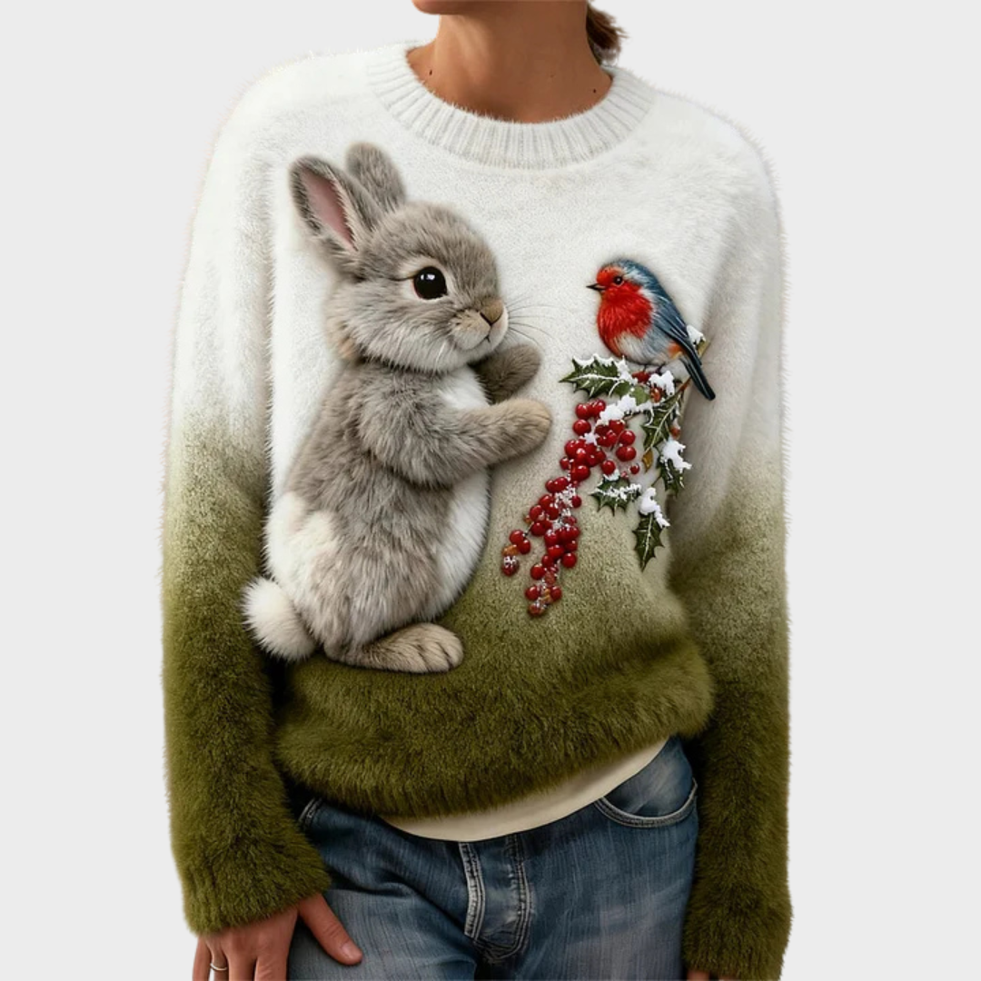 Dominika | Pluszowy sweter z świątecznym królikiem