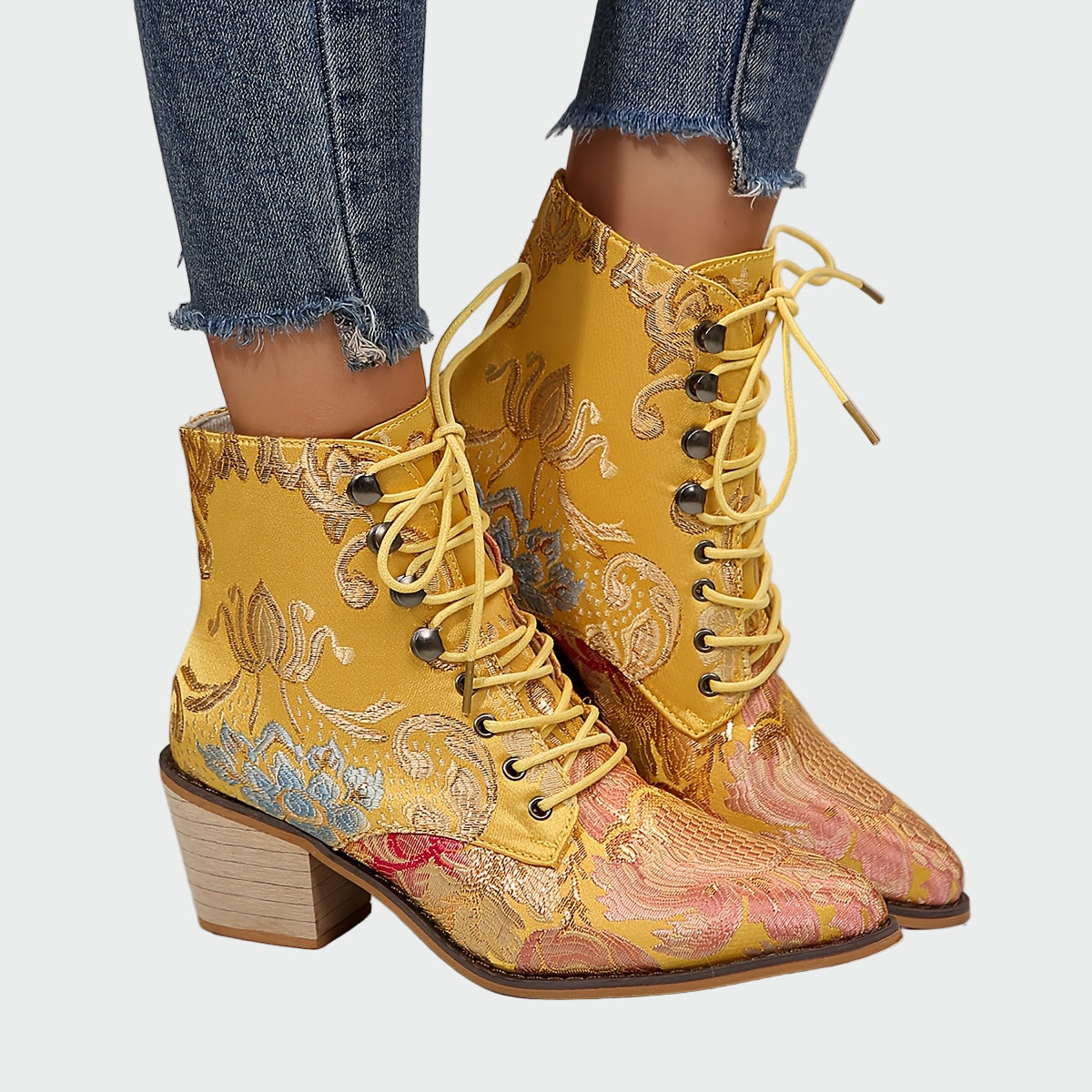 Urszula | Skórzane buty z kwiatami