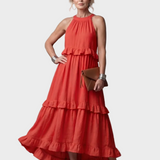 Eliza | Sukienka Maxi z Halterem i Falbanami
