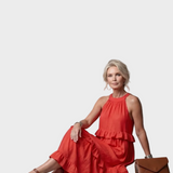 Eliza | Sukienka Maxi z Halterem i Falbanami