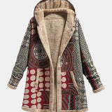 Celina | Burgundowa Geometria Sherpa Płaszcz