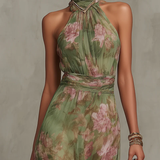 Joanna | Elegancka Maxi Sukienka Halter w Kwiaty