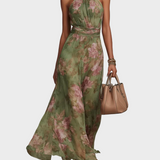 Joanna | Elegancka Maxi Sukienka Halter w Kwiaty