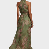 Joanna | Elegancka Maxi Sukienka Halter w Kwiaty