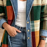 Oliwia | Kurtka jeansowa w kratę w stylu retro z nadrukiem artystycznym