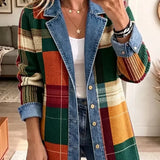 Oliwia | Kurtka jeansowa w kratę w stylu retro z nadrukiem artystycznym