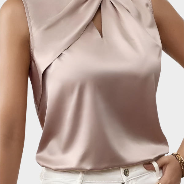 Emilia | Elegancka Satynowa Bluzka Bez Rękawów