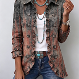 Aneta | Vintage Gradient Textured Print Ruffle Jacket