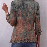 Aneta | Vintage Gradient Textured Print Ruffle Jacket